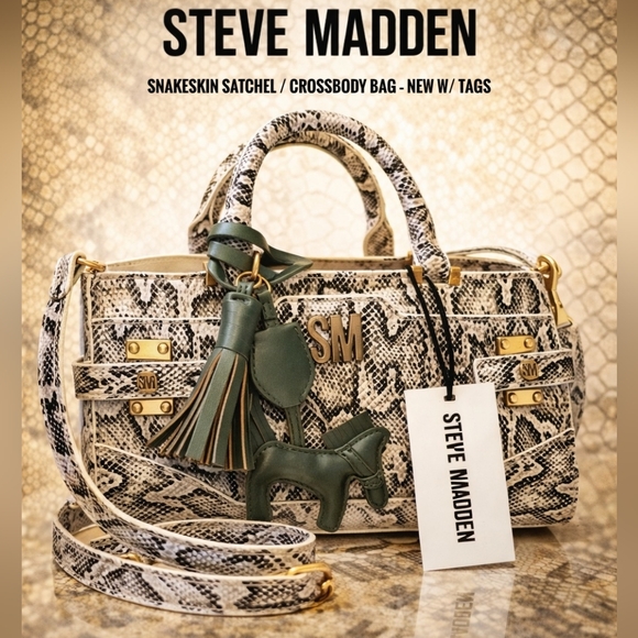 Steve Madden Snakeskin Satchel / Crossbody Bag – Gold Hardware – New w/ Tags - Picture 6 of 6